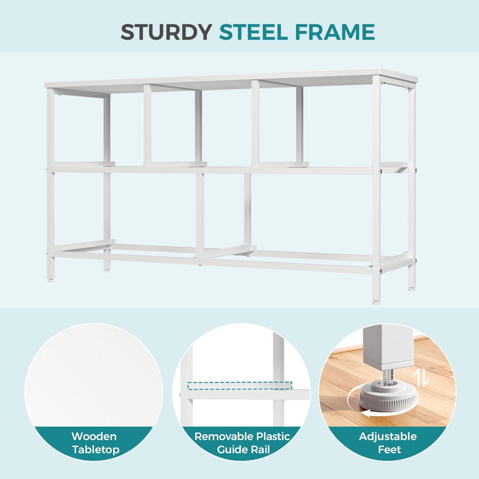 Telyra 5-Drawer Fabric Dresser TV Stand Organizer with Wood Top and Metal Frame, White