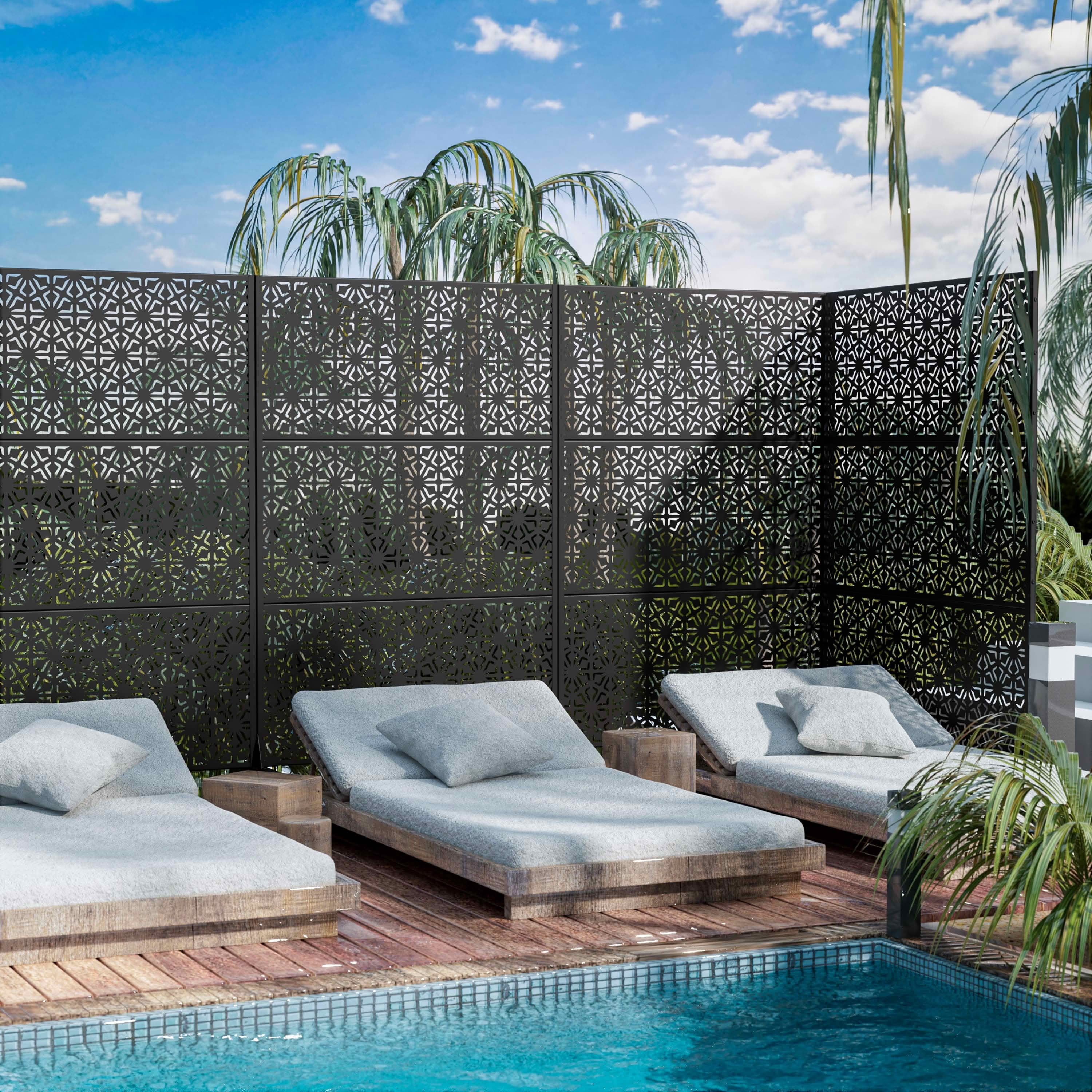 MAYEERTY 72x47x16 Inch Black 6-Leaf Hexagonal Galvanized Steel Privacy Screen, 6 Piece Set for Outdoor Garden