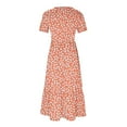 thumbnail image 4 of Staron Robes d'Été Décontractées pour Femmes en Liquidation à Moins de 10 $ Manches Courtes Smockées Col Ras du Cou Robe Maxi Vacances Plage Longue Fluide Bohème à Étages Coupe Trapèze Robes avec Poches Orange TTG, 4 of 4