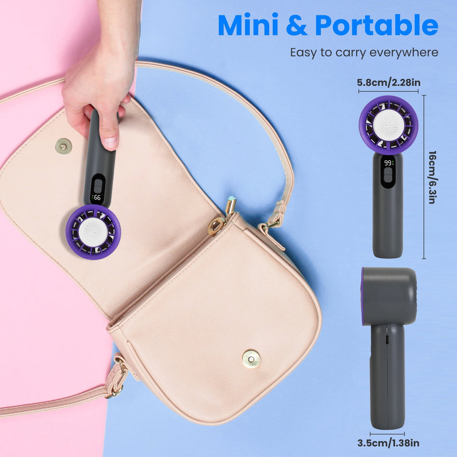 100 Speed Handheld Cooling Fan with Superconducting Ice Pack, 3000mAh Rechargeable Portable Mini Air Cooler with LCD Display for Summer Outdoor Travel