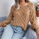 thumbnail image 5 of Suéteres Casuales de Punto con Estampado de Leopardo para Mujer, Suéteres de Larga con Cuello Redondo Caqui M, 5 of 9