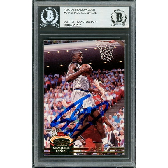 Shaquille Shaq O'Neal Autographed 1992-93 Stadium Club Rookie Card #247 Orlando Magic Beckett BAS #13020282