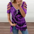 thumbnail image 2 of Purple Rose Womens Summer V Neck Zipper Top Short Sleeve T Shirt Off Shoulder Top Casual Classy Loose Shirts, 2 of 7