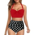 thumbnail image 3 of Summer Vintage Fashion Polka Dot Printed Swimsuit Swimwear Ladies Sexy Push Up Bra Bikini Swimsuit Two Piece Set Beachwear, 3 of 5