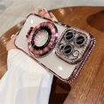 thumbnail image 5 of Luxury Rhinestone Glitter Bracket Magnetic TPU Phone Case, For iPhone 15 14 13 12 Pro Max 14 15 Plus 11, Transparent Shockproof Bumper Cover, 5 of 5