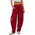 thumbnail image 4 of Sevevn Women’s Pre-Shrunk Linen-Look Loose Fit Harem Pants Elastic Waist Casual Ankle Trousers with Side Pockets, 4 of 7