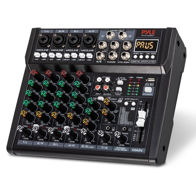 Mixer Pyle PMX408ST de 8 canales con USB, Bluetooth y reproductor MP3 DSP