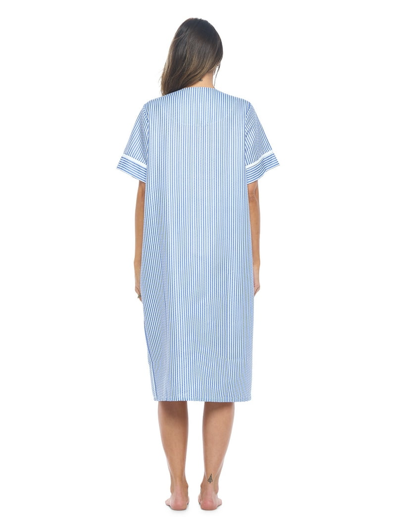 snap front cotton house dress Ekouaer Women's Cotton Housecoat Green Floral / L