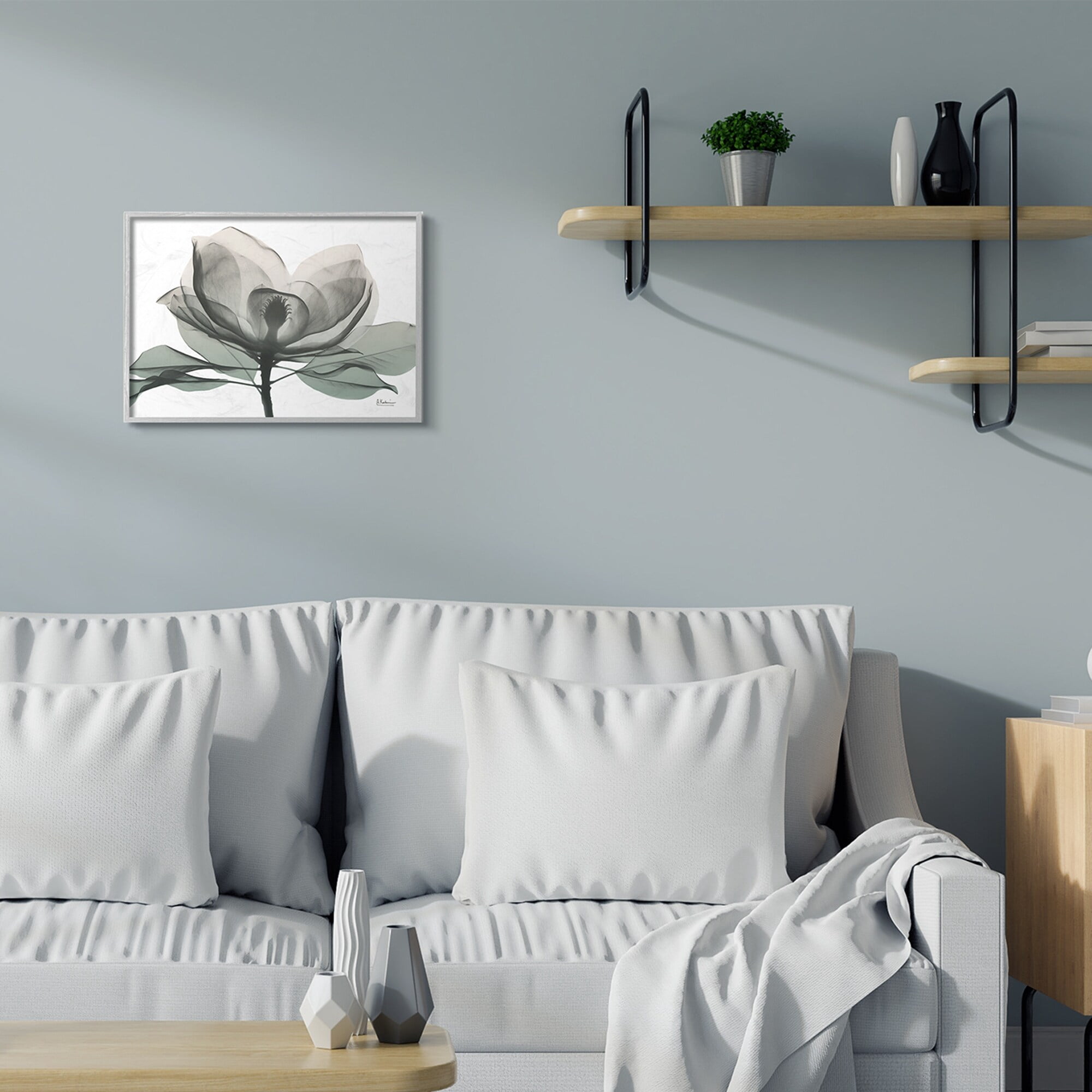 Stupell Industries White Magnolia Flower White Green Silhouette Gray Framed by Albert Koetsier