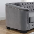 thumbnail image 4 of 77 Inch Modern Chesterfield Velvet Sofa, 3-Seater Tufted Couch with Nailhead Trim and 2 Cushions for Living Room, Bedroom, Office, Grey, 4 of 8