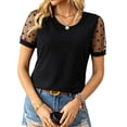 thumbnail image 2 of Zulora Women's Lace Sleeve Blouse Crew Neck Casual Elegant Office Work Top, 2 of 7