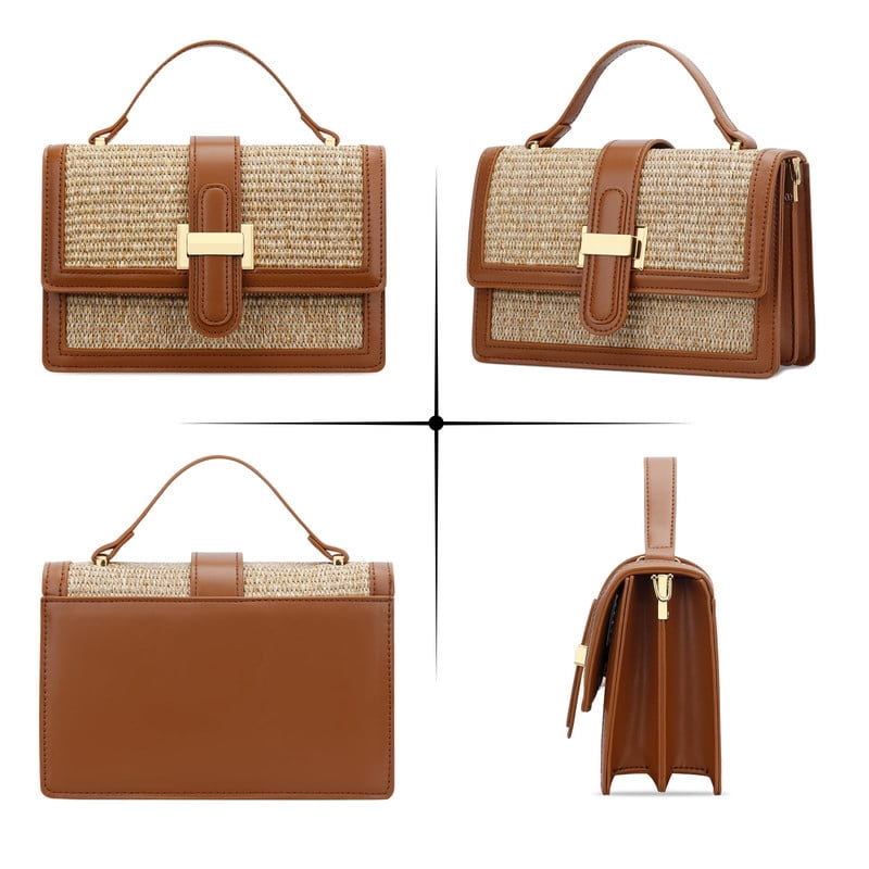AOUNQ Purses and Handbags for Women, Classic Straw Crossbody Bags with Adjustable Shoulder Strap, Summer Chic Woven Bag(Brown)