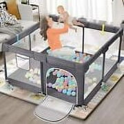 Dripex Foldable Baby +Toddler Large Foldable Playpen 71"x71" Dark Grey
