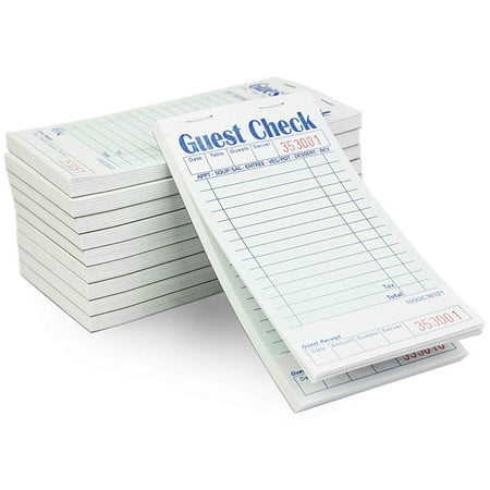 [10 Pads, 50 Sheets/Pad] Single Part Guest Checks Pad for Restaurants, Perforated 1 Part Green and White Check with Bottom Guest Receipt for Bars, Cafes and Restaurant