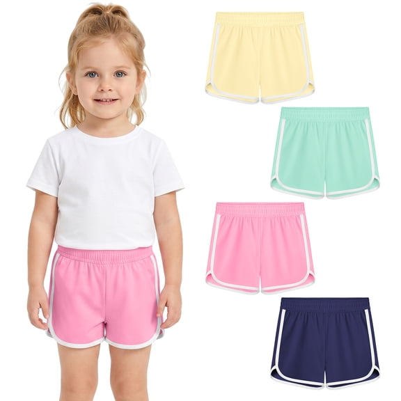 Resinta Girls 4-Pack Athletic Shorts Quick Dry Dolphin Hem Active Shorts for Kids, Sizes 4T-12 Years