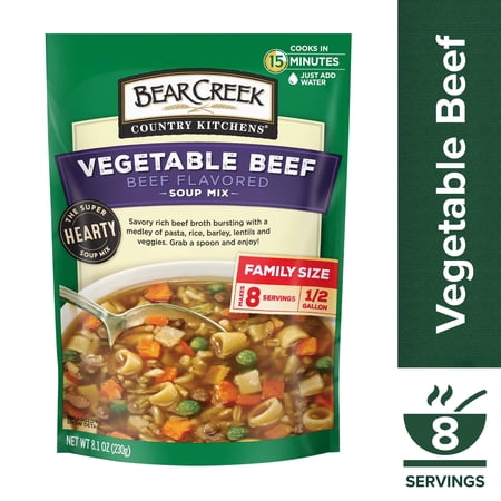 Bear Creek Country Kitchens Vegetable Beef Soup Mix, 8 Servings, Shelf-Stable, 8.1 oz Pouch