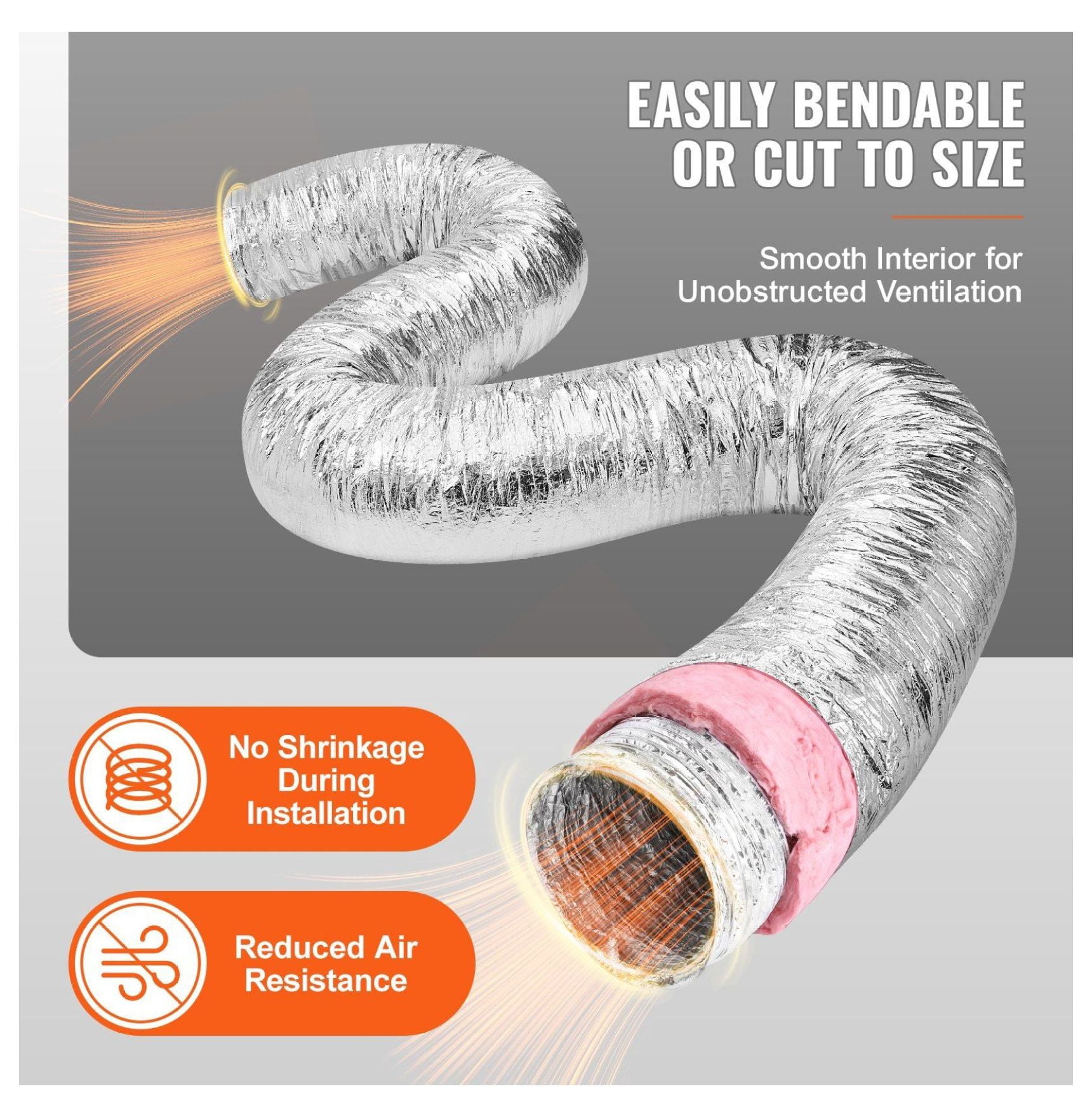 Dryer Vent Hose 10 Inch Insulated Flexible Duct 25FT, Heavy Duty HVAC Ventilation Exhaust Ducting with Clamps, R-6.0 Flame Retardant