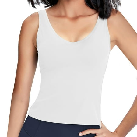 GlTpooo Womens Tank Tops with Built in Bras Adjustable Spaghetti Strap Camisole Tops Workout Shelf Bra Tank Tops Basic Undershirts White S
