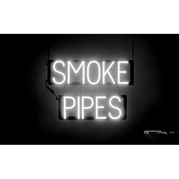 SpellBrite SMOKE PIPES LED Sign for Business. 21.4" x 15.0" White SMOKE PIPES Sign Has Neon Sign Look With Energy Efficient LED Light Source. Visible from 500+ Feet, 8 Animation Settings.