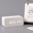 thumbnail image 5 of Reloj despertador digital LED de madera para escritorio, reloj con control de voz, adorno para encimera para el hogar, dormitorio, estudio (blanco), 5 of 5