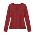 thumbnail image 7 of JOANKDMI Long Sleeve Henley Tops for Women V Neck Button Down Ribbed Knit Shirts Slim Fit Basic Casual Fall Tees Flattering Everyday Layering Essential Solid Outfits, 7 of 7