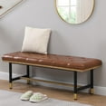 thumbnail image 3 of Modern Faux Leather Bench for Living Room and Bedroom, End of Bed Entryway Bench with Solid Metal Shelf, Padded Seat, Brown, 3 of 8