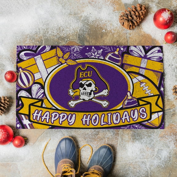 ECU Pirates 28" x 16" Happy Holidays Christmas Turf Door Mat
