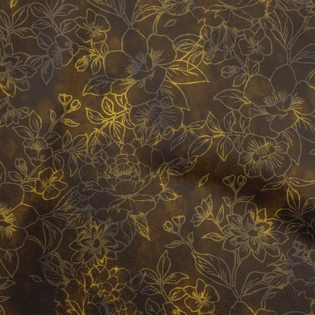 oneOone Silk Tabby Brown Fabric Florals Sewing Material Print Fabric By The Yard 42 Inch Wide