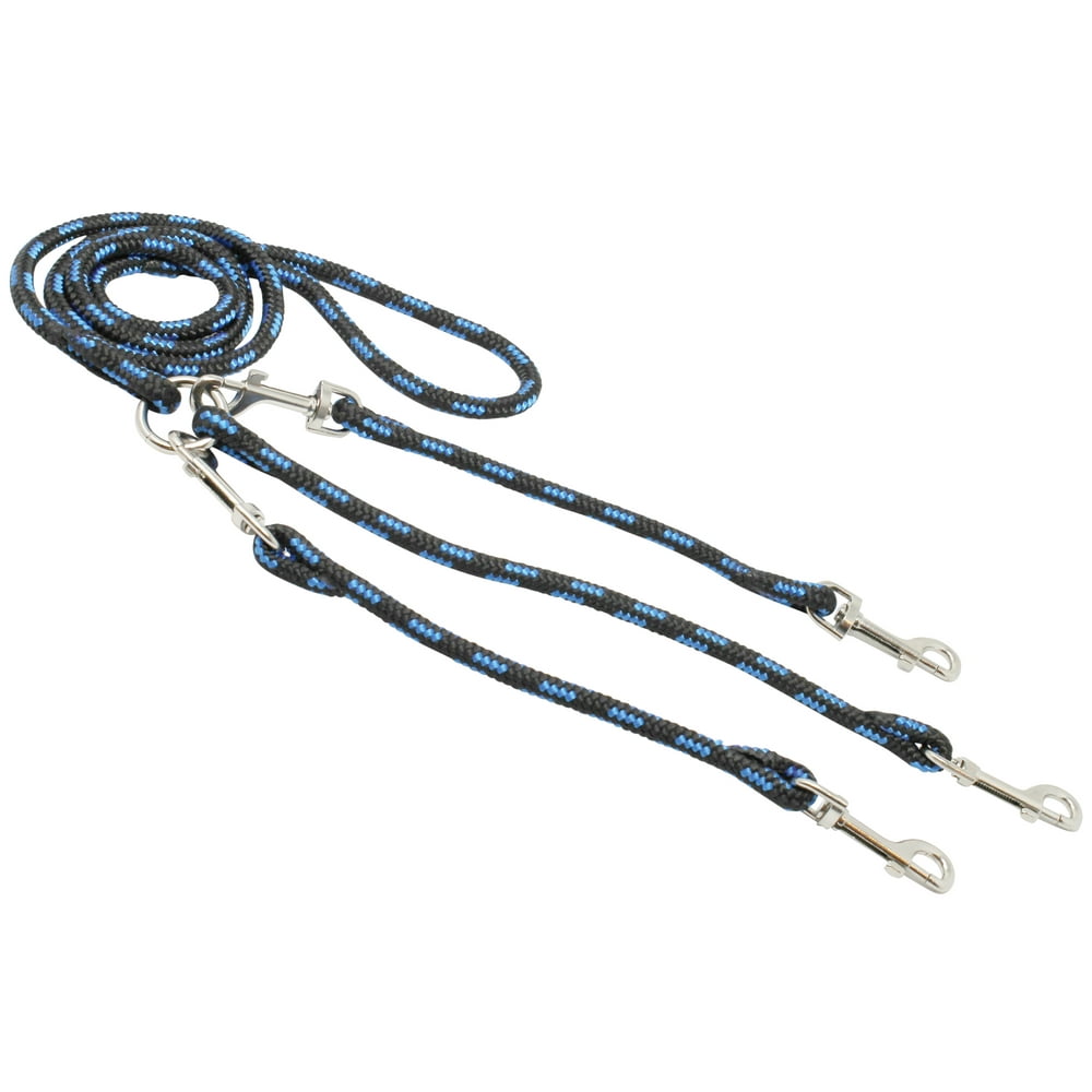 12" Braided Rope ThreeWay Dog Leash Three Dog Coupler 3/8" Diam Blue