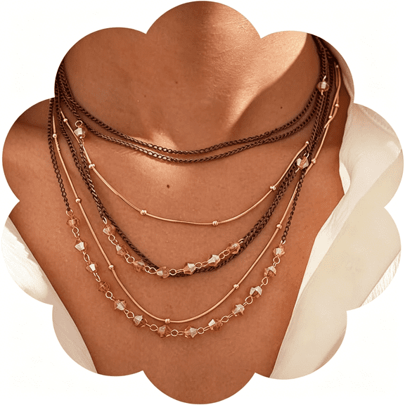 DESIGNICE Boho Layered Necklace for Women Stacked Crystal Chain Necklace Beaded Pendant Boho Necklace Trendy Dainty Jewelry