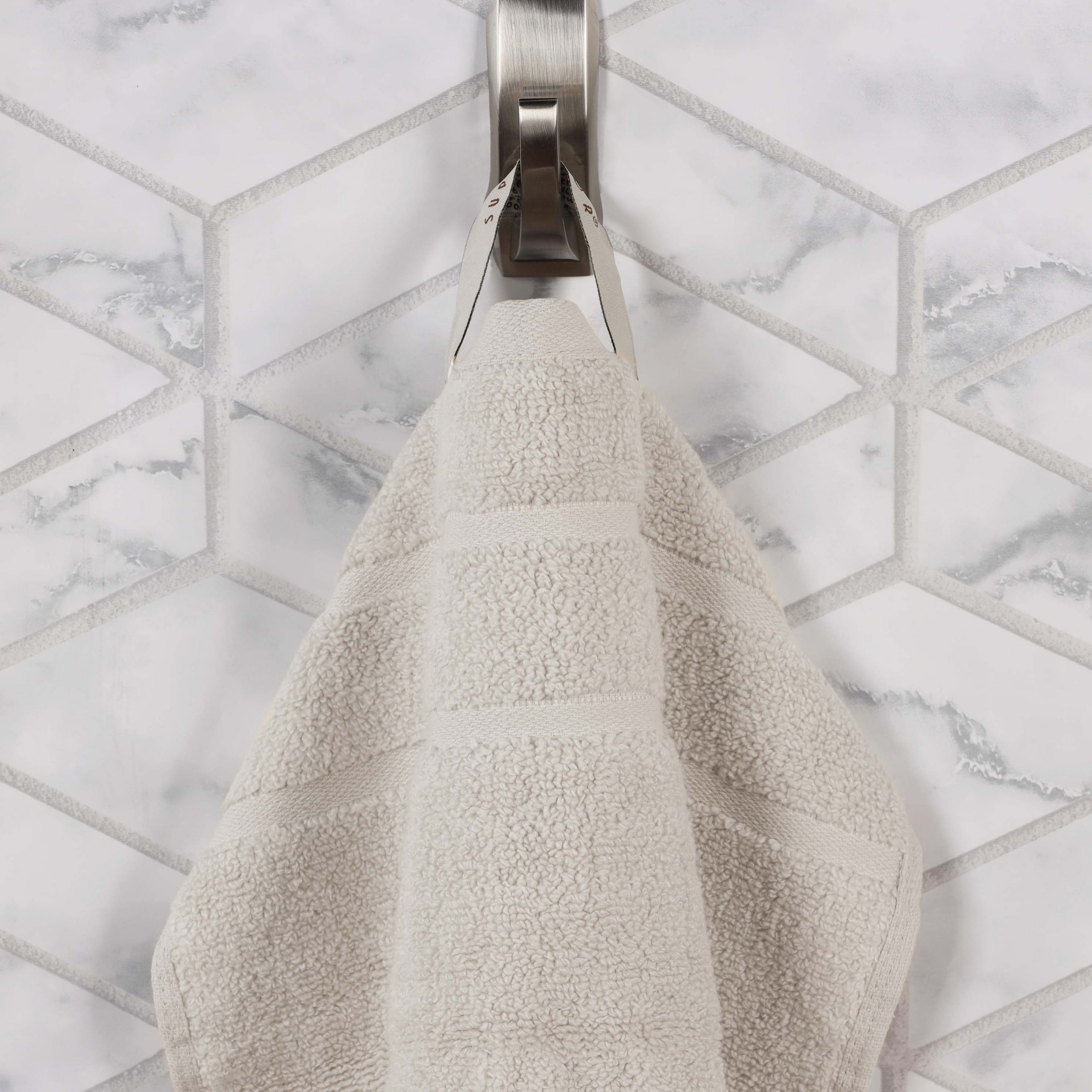 Superior Zero Twist 6-Piece Cotton Hand Towel Set, Waffle Border Ultra Doft Quick Dry Towels, Stone