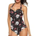 thumbnail image 6 of FKELYI Vintage Skull Love Print One Piece Swimwear for Women Halter Swimsuits Breathable Bathing Suits Polyester Beachwear Cosy Monokini for Ladies Sumemr Vacation Swimming Surfing, 2XL, 6 of 7