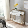 thumbnail image 4 of Leick Home Claudette Mixed Metal and Wood 30" Hall Stand with Drawer, White/Satin Gold, 4 of 14