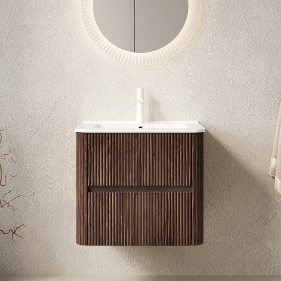 LiviNest Floating Bathroom Vanity for Small Bathroom: 24" Wall-Mounted Vanity with Sink - 100% Floor Space & Hygienic Cleaning - 2 Drawers 30kg Each for Apartment & Guest Bath