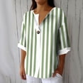 thumbnail image 2 of VEKDONE 3/4 Length Sleeve Stripe Tops for Women Summer Button Down V-Neck Tunic Tops Casual Loose Fit Lightweight Blouse Fashion Clothes Green S, 2 of 5