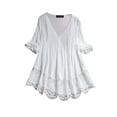 thumbnail image 1 of UKAP Ladies Tops Flowy Blouse Pleated Shirts Loose Holiday Summer White 3XL, 1 of 4