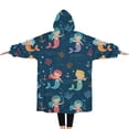 thumbnail image 2 of Oversized Wearable Blanket Hoodie,Dark Blue Mermaid Pattern Sherpa Blanket Hoodie with Super Pockets,Super Warm Fuzzy Pullover for Women & Men, 2 of 6