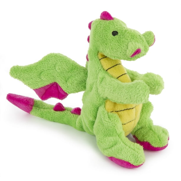 goDog Chew Guard Technology Plush Dragon Dog Toy, Small, Bright Green
