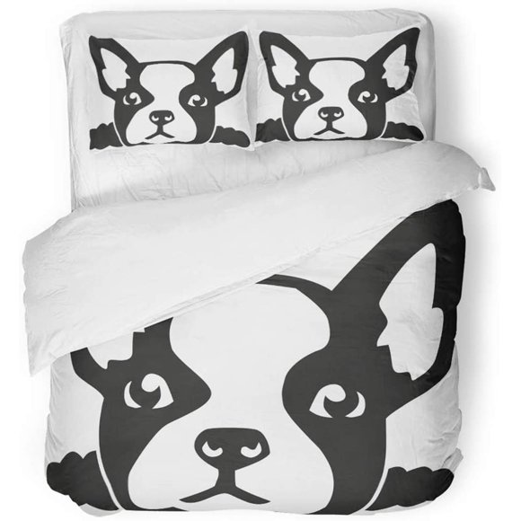 RYLABLUE 3 Piece Bedding Set Puppy French Bulldog Head Silhouette Breed Canine Dog Frenchie Graphic Twin Size Duvet Cover with 2 Pillowcase for Home Bedding Room Decoration