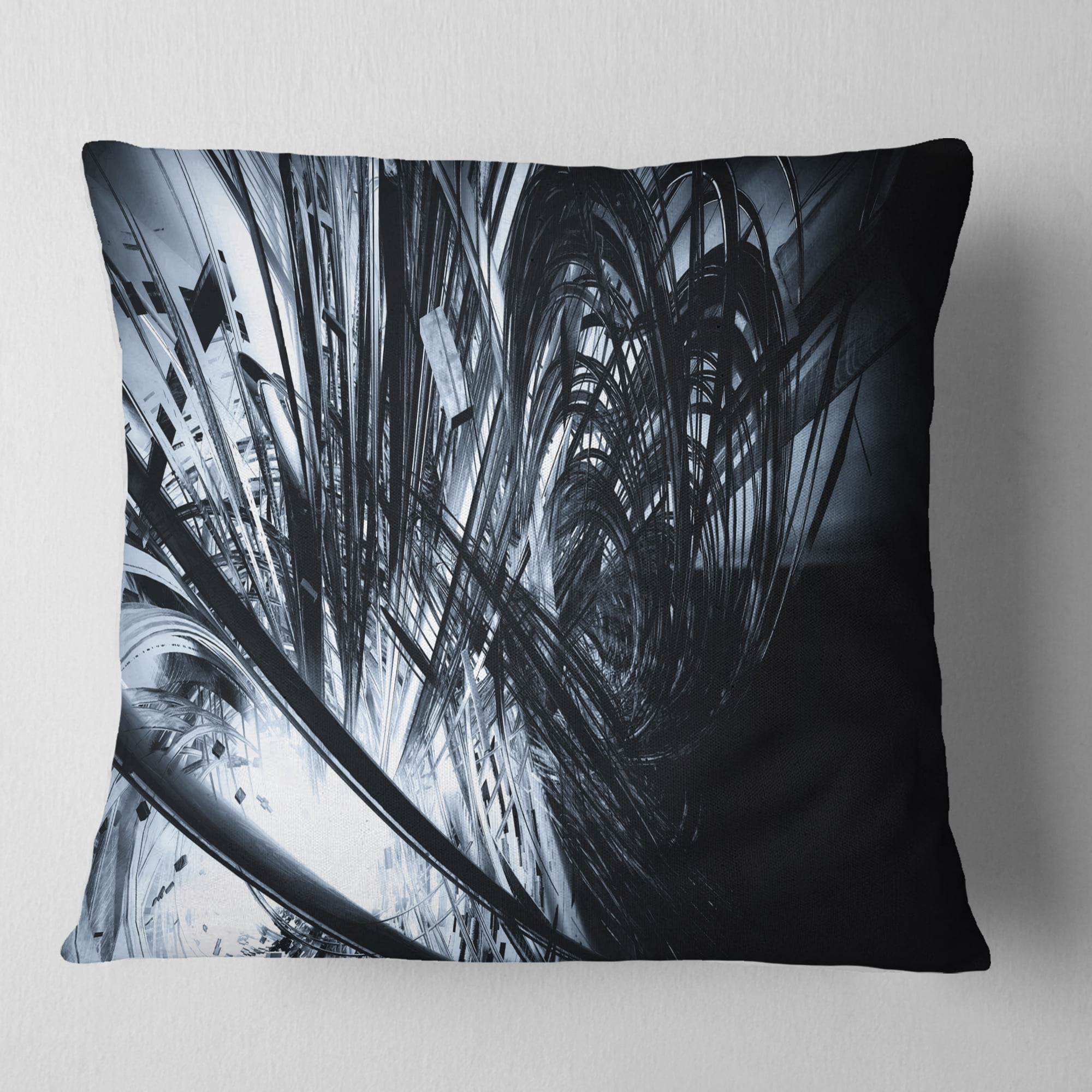 Designart 3D Abstract Art Black White - Abstract Throw Pillow - 16x16