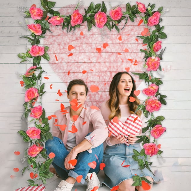 Guirnalda de rosas rojas artificiales Lisbinx de 230 cm (2 unidades, 10 tallos) - Decoración de pared para el hogar o la boda, rosas rojas artificiales