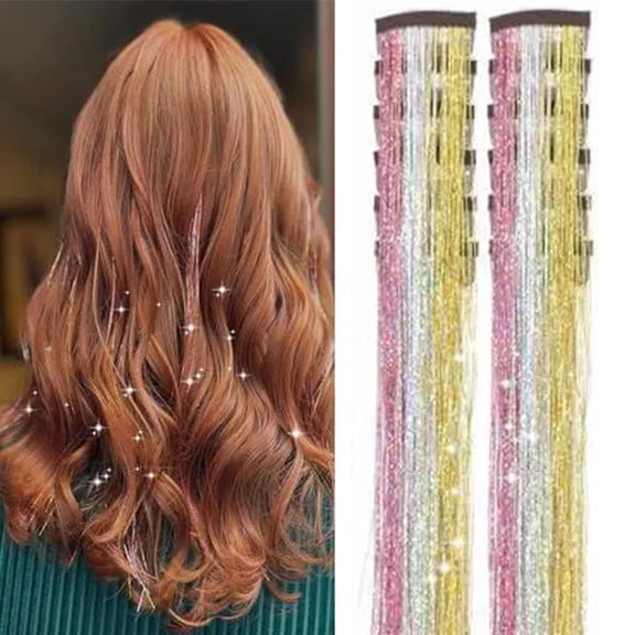 12pcs Glitter Hair Tinsel Extensions Kit,Sparkling Heat Resistant Fairy Hair Kit Christmas Clip-in Girls Ne Tinsel For Women