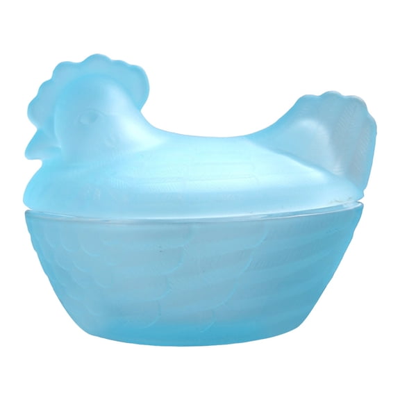 Hen on Nest Glass Dish, Glass Hen on Nest Candy Dish with Lid Pedestal Decorative Covered Candy Bowl Chicken Candys Dishes Chicken Cookie Jar for Snacks Chickens Kitchen Decor Tabletop Decor, Blue