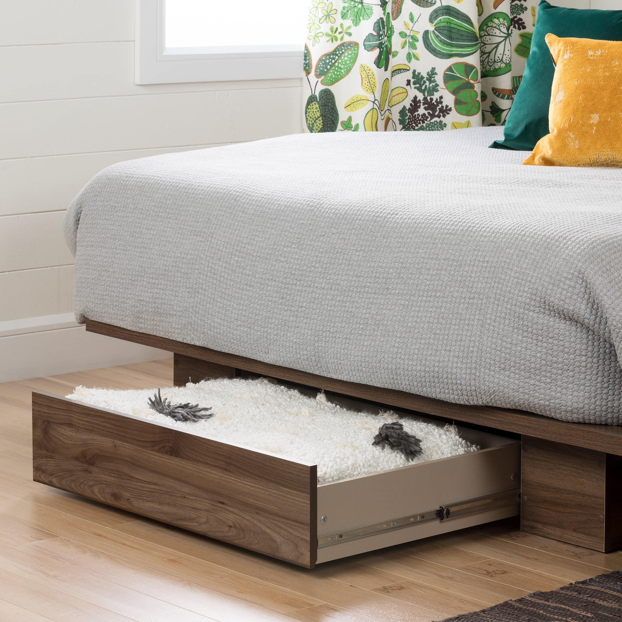 South Shore Full Queen Holland Platform Bed with Drawer Natural