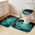thumbnail image 2 of Teal Black Floral Bath Mat 3 Piece Bathroom Rug Set, Modern Minimalist Ombre Botanical Non Slip Bath Rug Contour Mat and Toilet Lid Cover, Absorbent Shower Mats Soft Bath Rugs and Mats Sets, 2 of 8