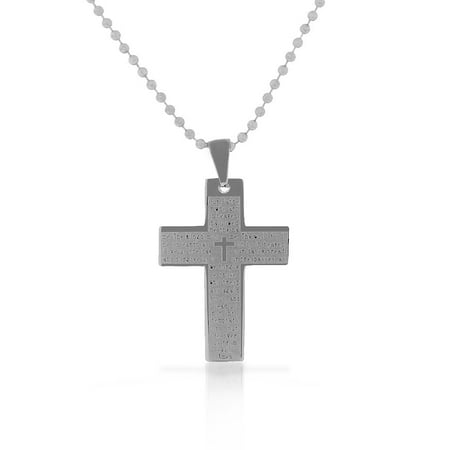 EDFORCE Stainless Steel Silver-Tone Lords Prayer in English Mens Cross Pendant Necklace