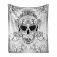 thumbnail image 1 of Day of the Dead Soft Flannel Fleece Throw Blanket, Skull with Oriental Paisley Motifs Celebration Print, Cozy Plush for Indoor and Outdoor Use, 70" x 90", Pale Grey and White, by Ambesonne, 1 of 6