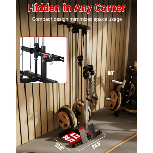 TEQIN LAT Pulldown Machines,Wall Mount Cable Station for Home Gym, Adjustable Dual Pulleys Cable Crossover Machine LAT Tower Fitness Equipment with 18 Positions