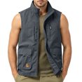 thumbnail image 3 of GrmtClth Vest for Men Soft Lightweight Zip Up Waistcoat Stand Collar Multi Pockets Breathable Outdoor Cycling Leisure Gilet Gray 2XL, 3 of 7