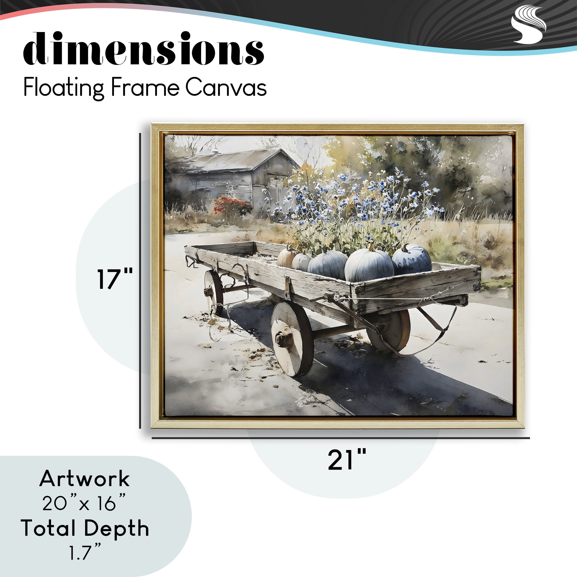 Stupell Industries Blue Pumpkin Wagon in Sunlight Gold Framed Floater Canvas Wall Art, design by Franklyn Gregory